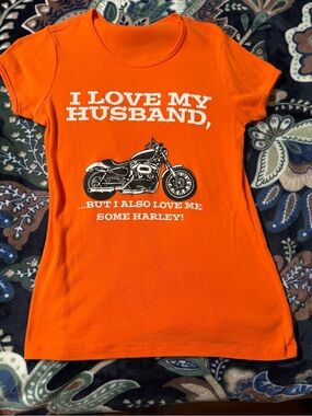 Orange Graphic Kids Tee - I Love My Husband Harley